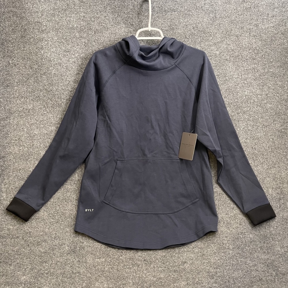 BYLT Premium Basics Elite Drop Cut Pullover Hoodie Mens Sz S Blue